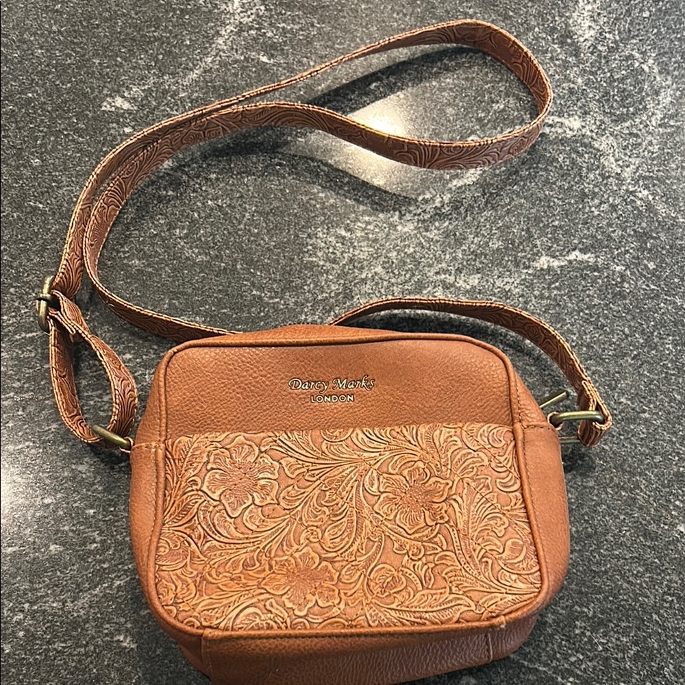Tan Embossed Crossbody Bag
